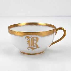 Antique Nippon Hand Painted Porcelain Gold R initial letter teacup